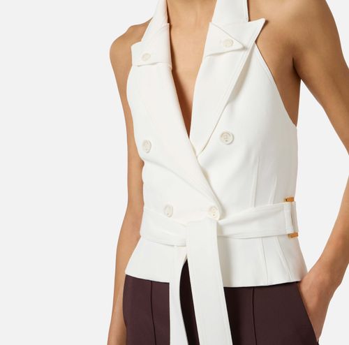 Gabardine waistcoat with belt