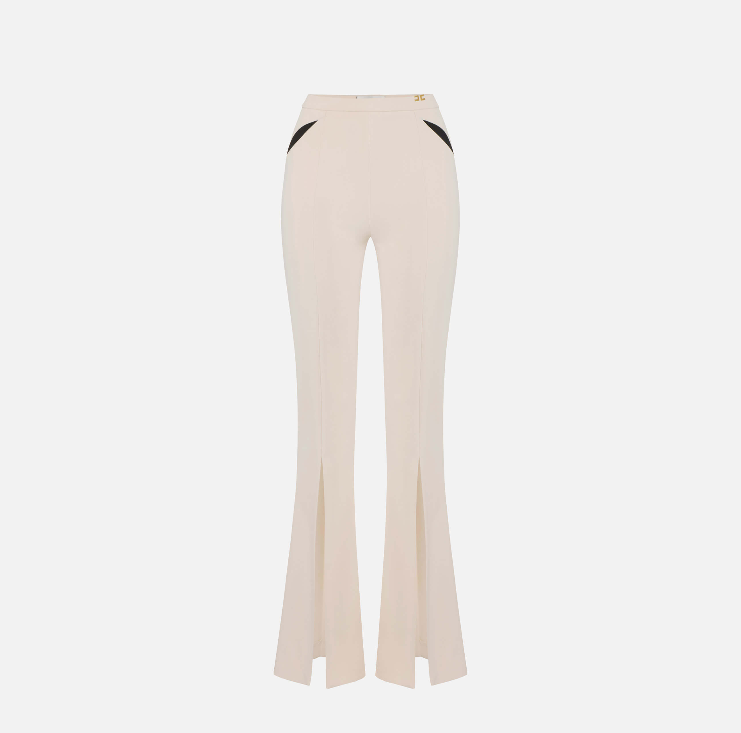 Trousers in lightweight crêpe fabric with cut-outs and slits