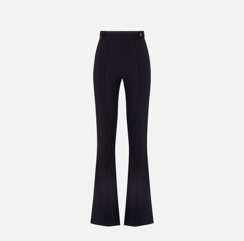 Trousers in double layer stretch crêpe fabric with logo charm