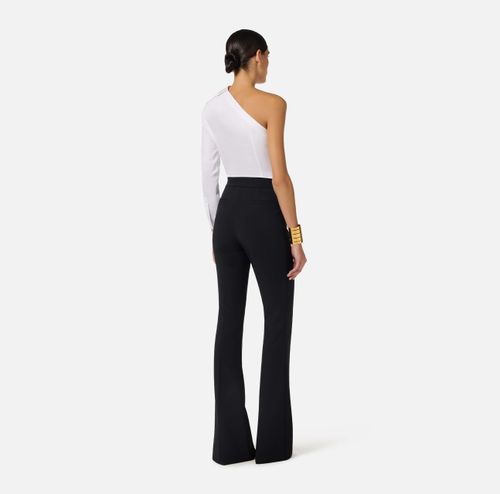 Trousers in double layer stretch crêpe fabric with logo charm