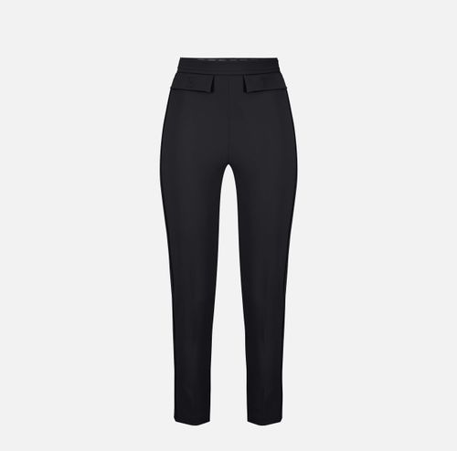 Trousers in double layer stretch crêpe fabric with embroidered logo
