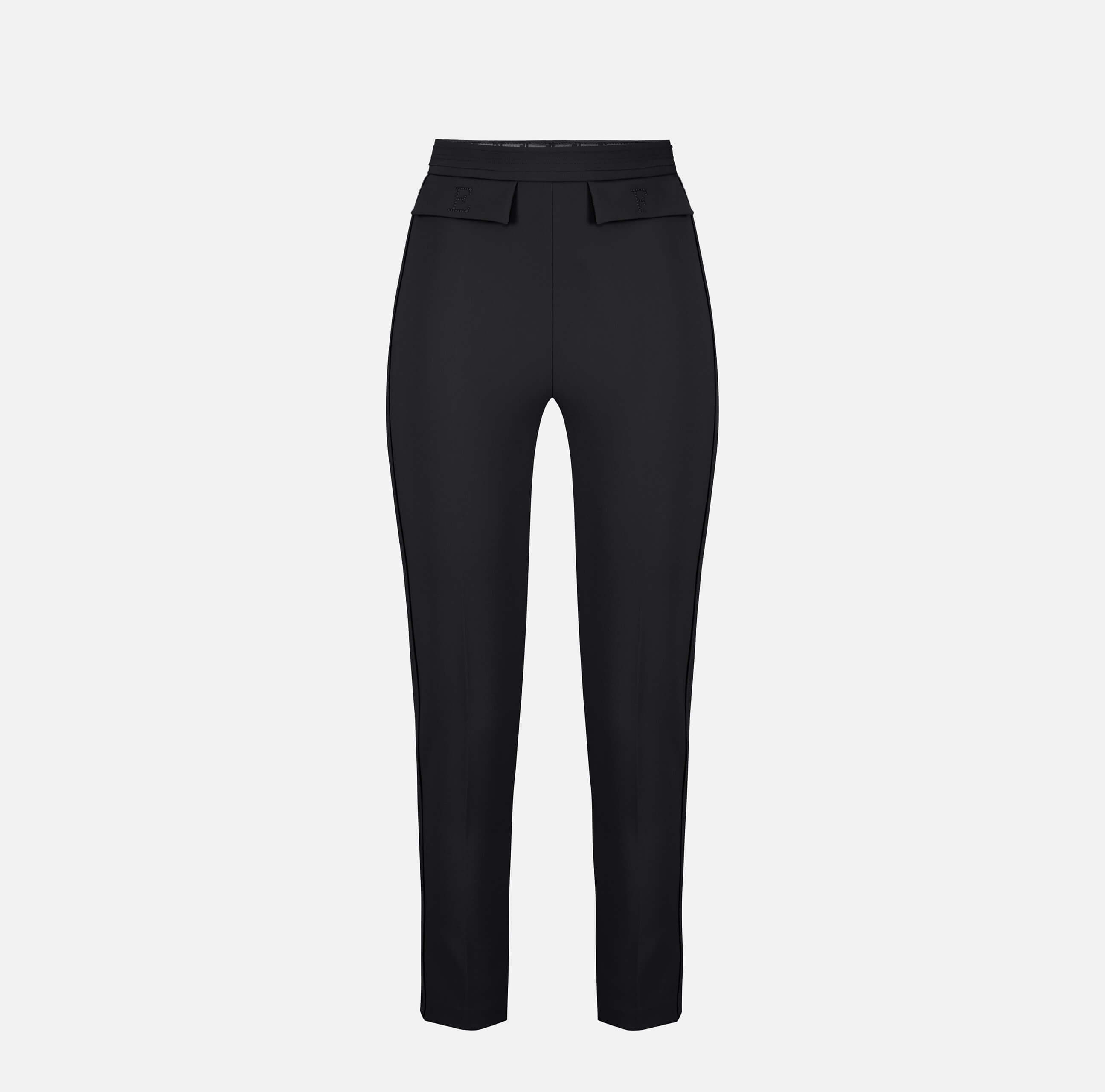 Trousers in double layer stretch crêpe fabric with embroidered logo