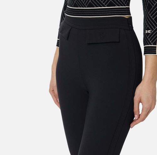 Trousers in double layer stretch crêpe fabric with embroidered logo