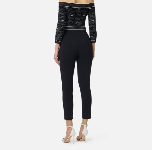 Trousers in double layer stretch crêpe fabric with embroidered logo