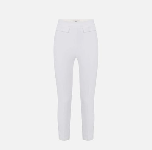Trousers in double layer stretch crêpe fabric with embroidered logo
