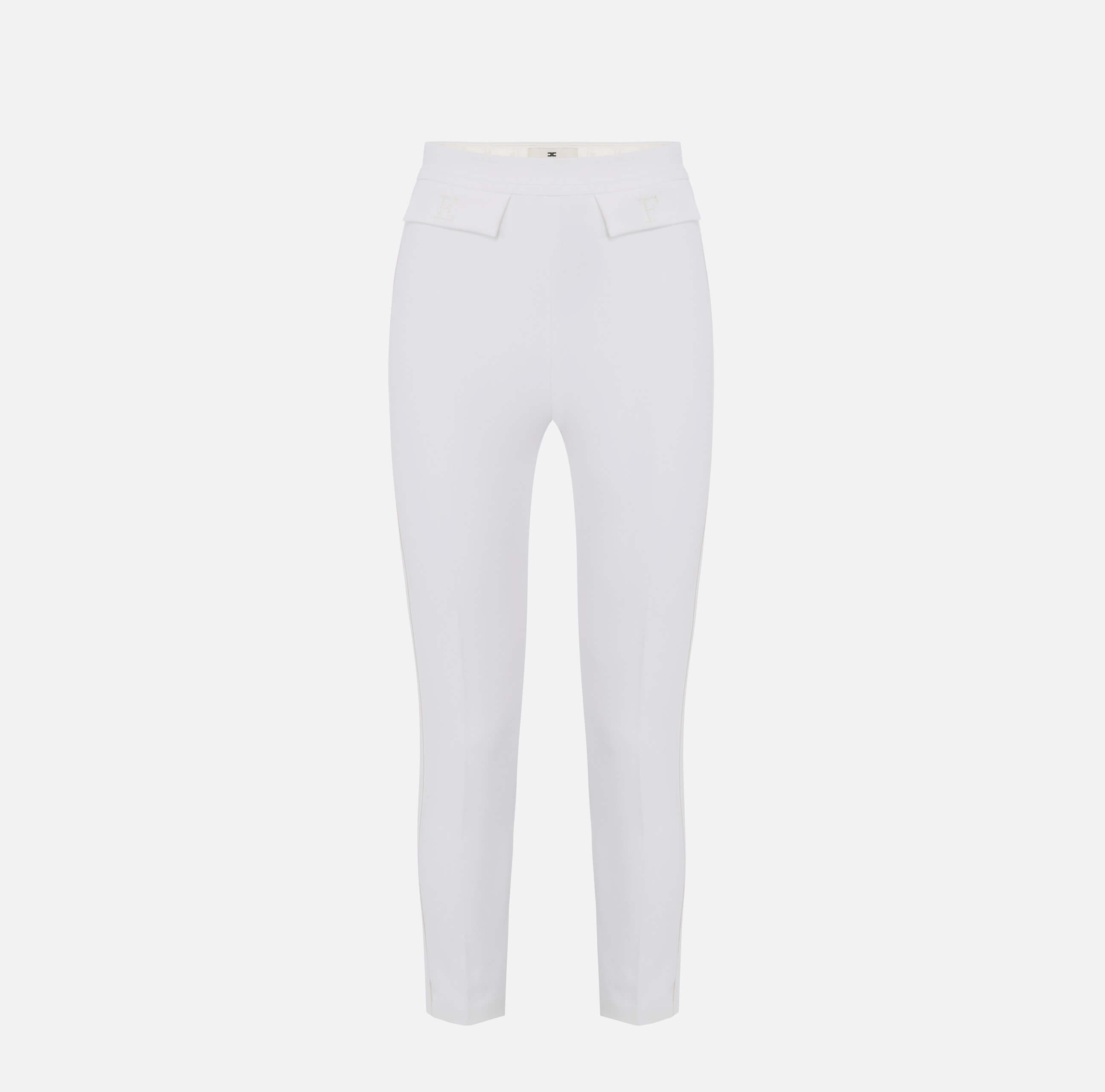 Trousers in double layer stretch crêpe fabric with embroidered logo
