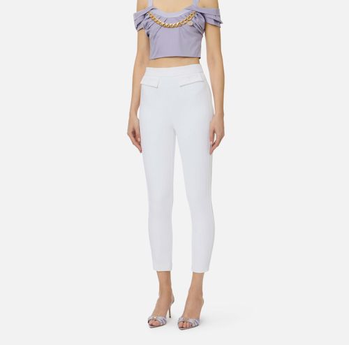 Trousers in double layer stretch crêpe fabric with embroidered logo