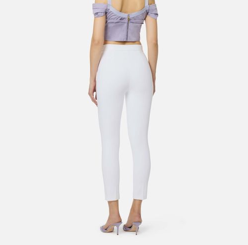 Trousers in double layer stretch crêpe fabric with embroidered logo