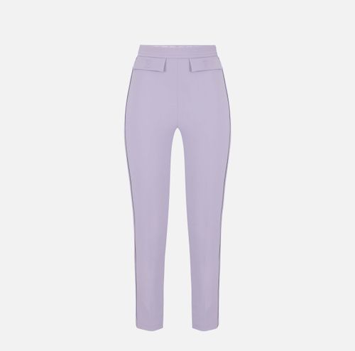 Trousers in double layer stretch crêpe fabric with embroidered logo
