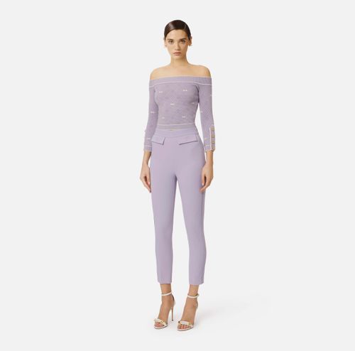 Trousers in double layer stretch crêpe fabric with embroidered logo