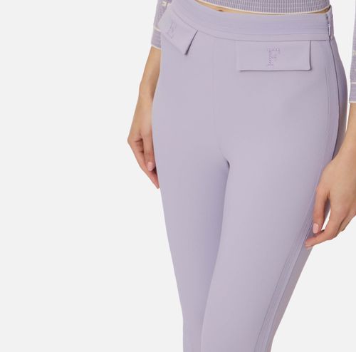 Trousers in double layer stretch crêpe fabric with embroidered logo
