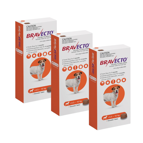 שלישייה ברבקטו כדור נגד פרעושים וקרציות 4.5-10 BRAVECTO תוקף 10/27