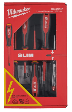 סט 5 מברגים מבודדים 1000V דגם Milwaukee 4932478737 | סדרת Tri-Lobe Slim 