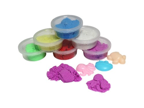 חול קינטי צבעוני לילדים – מארז 12 קופסאות + 4 שבלונות
