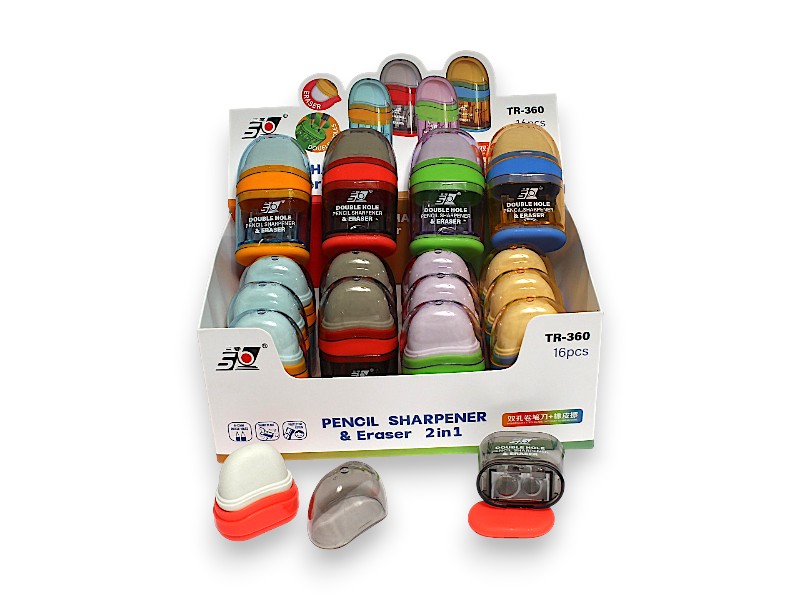 מחדד עם מיכל איסוף ומחק - מארז 4 יחידות