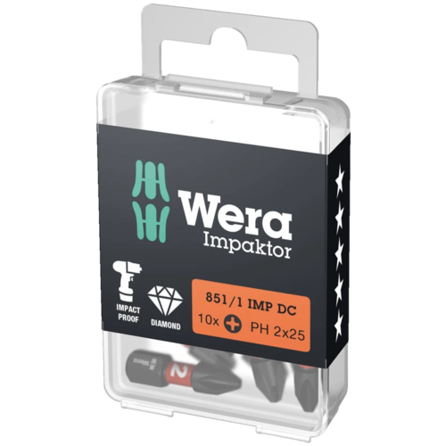 10 יחידות ביט פיליפס PH1×25 מ״מ | 851/1 IMP DC PH DIY – Wera