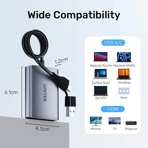 מתאם Unitek USB C/A to Dual HDMI 