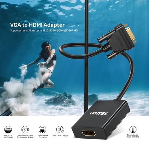 ממיר VGA ל-HDMI עם חיבור אודיו Unitek