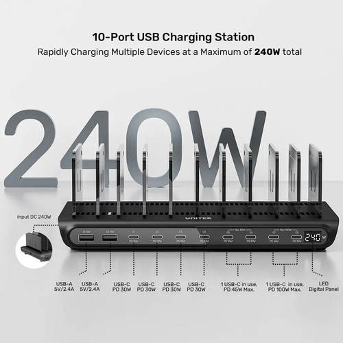 תחנת טעינה עם 10 יציאות Unitek uCharge 240W