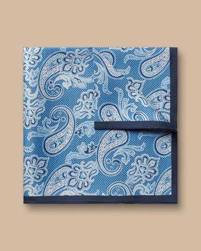 מטפחת כיס - Ocean blue paisley silk