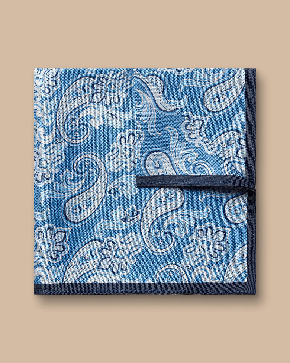 מטפחת כיס - Ocean blue paisley silk