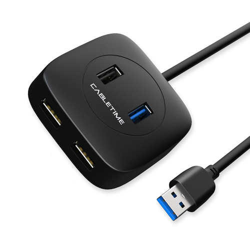 מפצל USB איכותי Cabletime - חיבור USB 3.0 ל-4 יציאות USB וכניסת Micro-USB