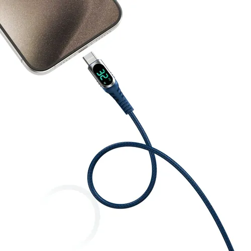 כבל טעינה וסנכרון עם תצוגת מתח טעינה MICRODIA EXECABLE DISPLAY C TO C 2.6M 60W BLUE