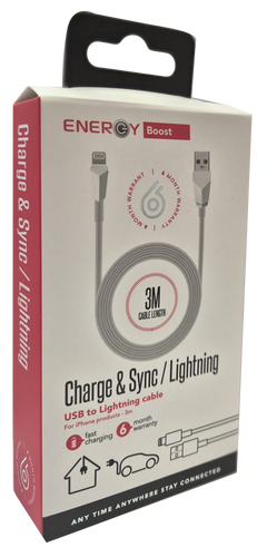 כבל ENERGY Data Cable 3M USB to Lightning לבן