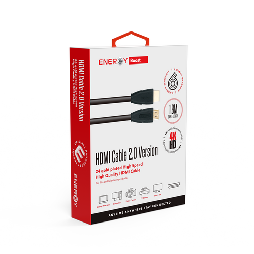 כבל 1.8 מ' שחור ENERGY HDMI to HDMI 2.0 /8K