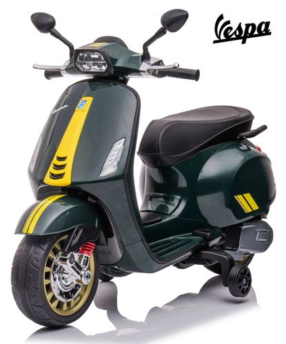 אופנוע ממונע לילדים Vespa Sprint Racing 12V עם גלגלי עזר ניתנים להסרה - ירוק