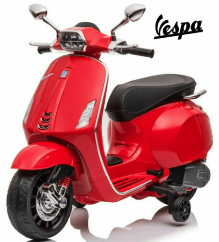אופנוע ממונע לילדים Vespa Sprint Racing 12V עם גלגלי עזר ניתנים להסרה - אדום
