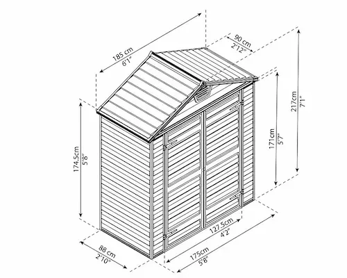 מחסן גינה אפור SKYLIGHT 1.90x0.9 702918 הובלה חינם