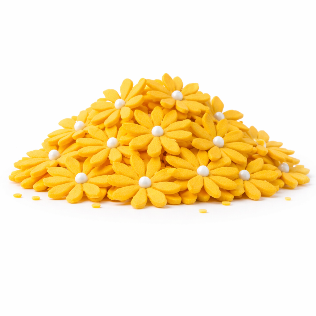 סוכריות פרח דק צהוב עם פנינה