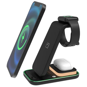מטען אלחוטי מהיר 15W משולב עם תאורה 3 ב-1 לנייד + שעון חכם + אוזניות מקט 5199