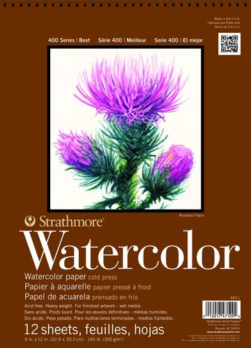 בלוק Watercolor לצבעי מים | 12 דף + ספירלה | סדרה 400 Strathmore 