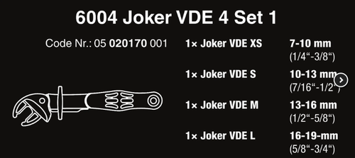 סט 4 מפתחות מתכוונן מבודד JOKER בפאוץ' VDE 6004