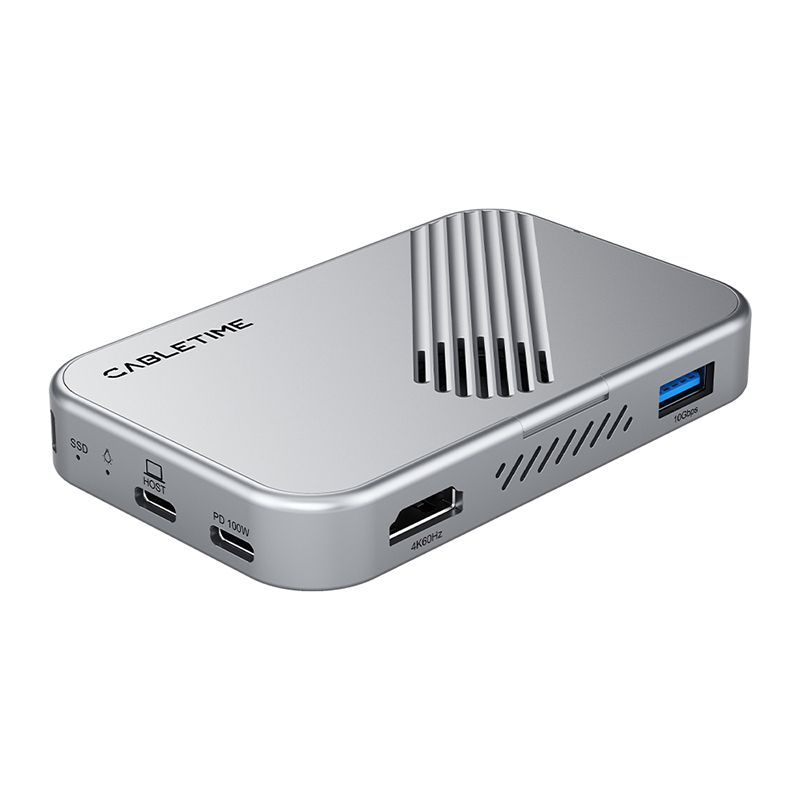תחנת עגינה מגנטית Cabletime 7-in-1 USB-C Hub - כולל מארז NVMe SSD וטעינה 100W PD