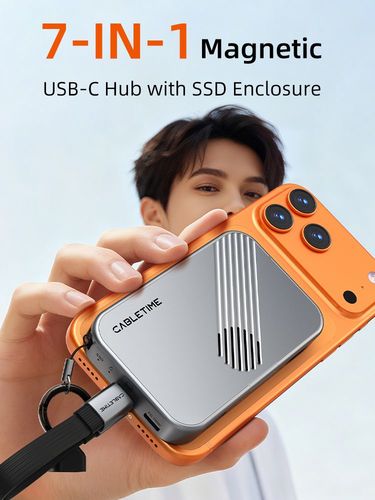 תחנת עגינה מגנטית Cabletime 7-in-1 USB-C Hub - כולל מארז NVMe SSD וטעינה 100W PD
