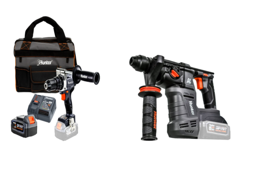  סט מברגה קודחת/ רוטטת 18 וולט + פטישון נטען 2.5J  18V BrushLess  [סוללה + מטען  ] HUNTER 