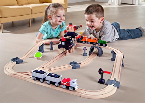 מארז מסלול רכבת משא ומנוף מטען 64 חלקים  4