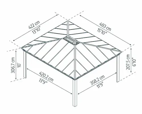גזיבו לגינה DALLAS 4.3x4.9 רחב בצבע אפור הובלה חינם 707106