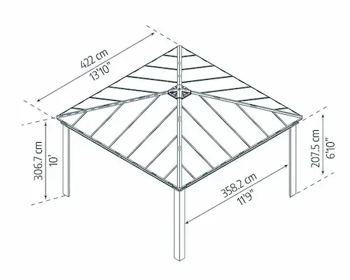 גזיבו לגינה DALLAS 4.3x4.3 רחב בצבע אפור הובלה חינם 707105
