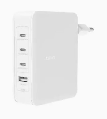 מטען קיר 4 יציאות Belkin BoostCharge 140W עם מתאמים לשקעים UK, EU, US