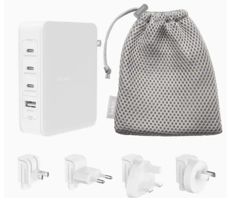 מטען קיר 4 יציאות Belkin BoostCharge 140W עם מתאמים לשקעים UK, EU, US
