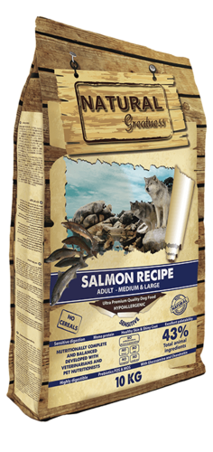 נטורל גרייטנס סלמון לכלב בוגר salmon recipe - במשקל 10 ק