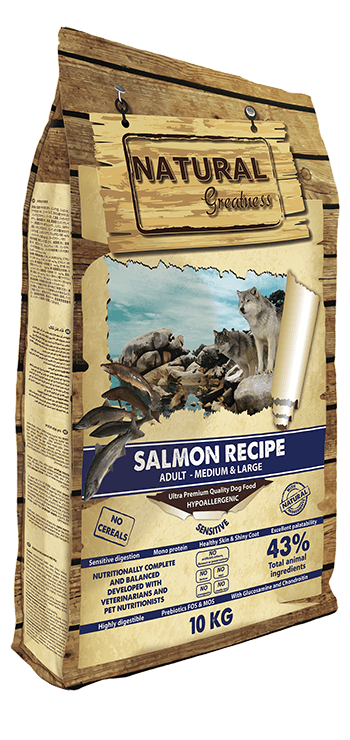 נטורל גרייטנס סלמון לכלב בוגר salmon recipe - במשקל 10 ק"ג