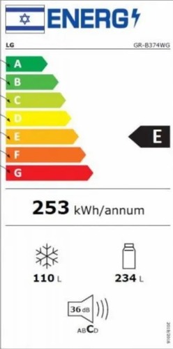 מקרר מקפיא תחתון 344 ליטר דגם LG GR-B374WG זכוכית לבנה