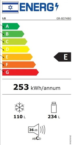 מקרר מקפיא תחתון 344 ליטר דגם LG GR-B374BG זכוכית שחורה