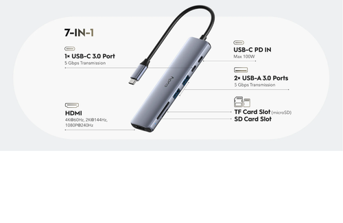 מולטי פורט CUDY 7-IN-1 USB-C Hub with 4K HDMI UH407 
