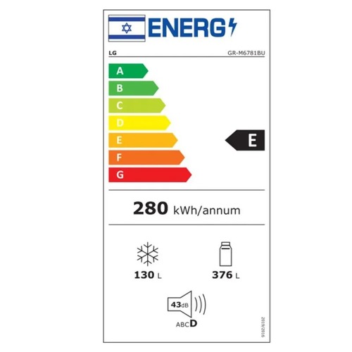מקרר מקפיא עליון 506 ליטר דגם GR-M6781BU LG זכוכית שחורה